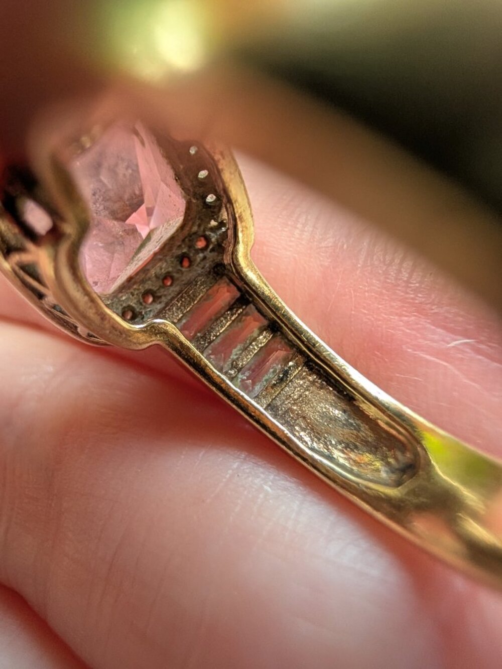 Vintage Sparkling Princess Cut Pink & Clear CZ Sterling Silver Ring, Size 8 - Picture 15 of 16